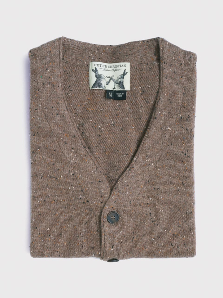 Men's Brown Donegal Fleck Knitted Waistcoat Folded