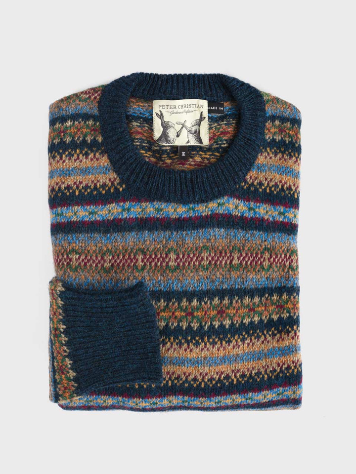 Navy Fairisle Crew Neck Sweater Folded