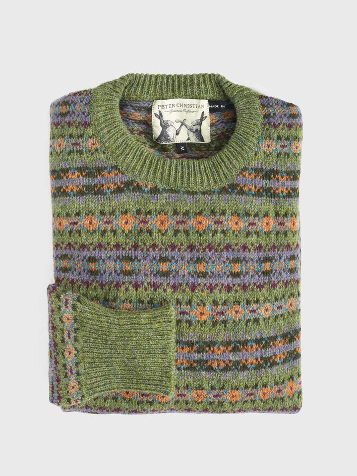 Green Fairisle Crew Neck Sweater Folded