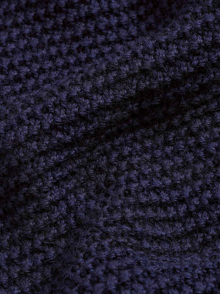 Men's Navy Shawl Neck Jumper Close Up
