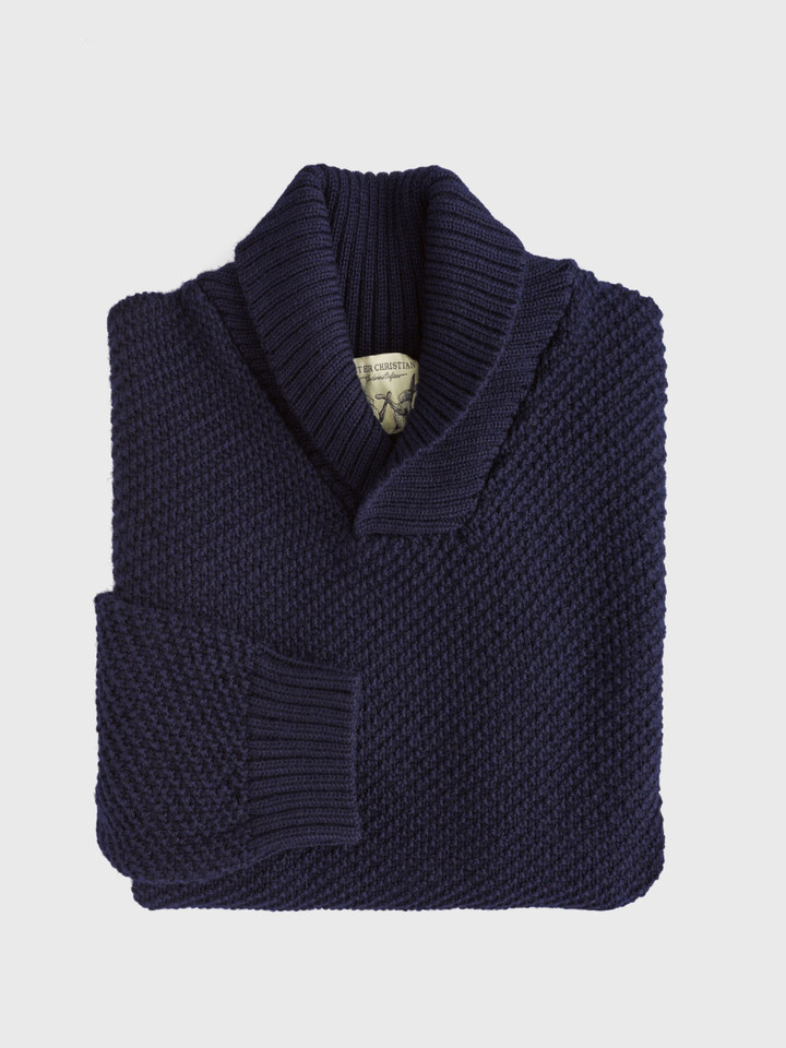 Men's Navy Shawl Neck Jumper