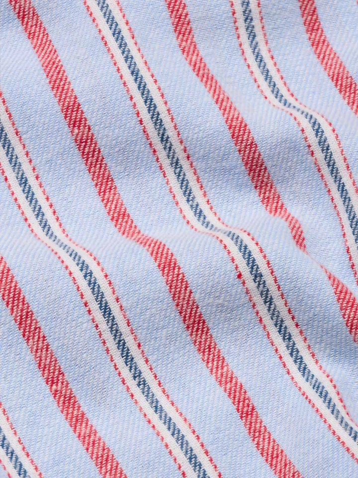 Blue & Red Stripe Flannel Nightshirt with Night Cap