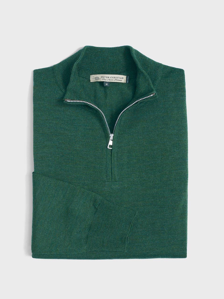 Green Fine Merino Zip-Neck Jumper Folded