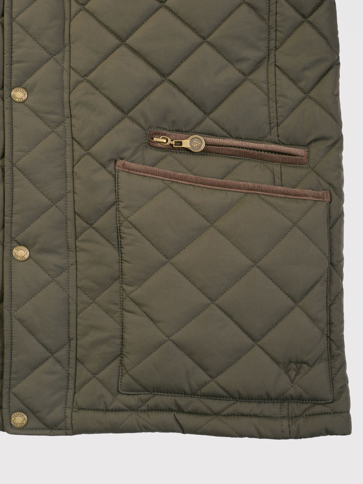 Olive Green Quilted Coat Pocket Detail