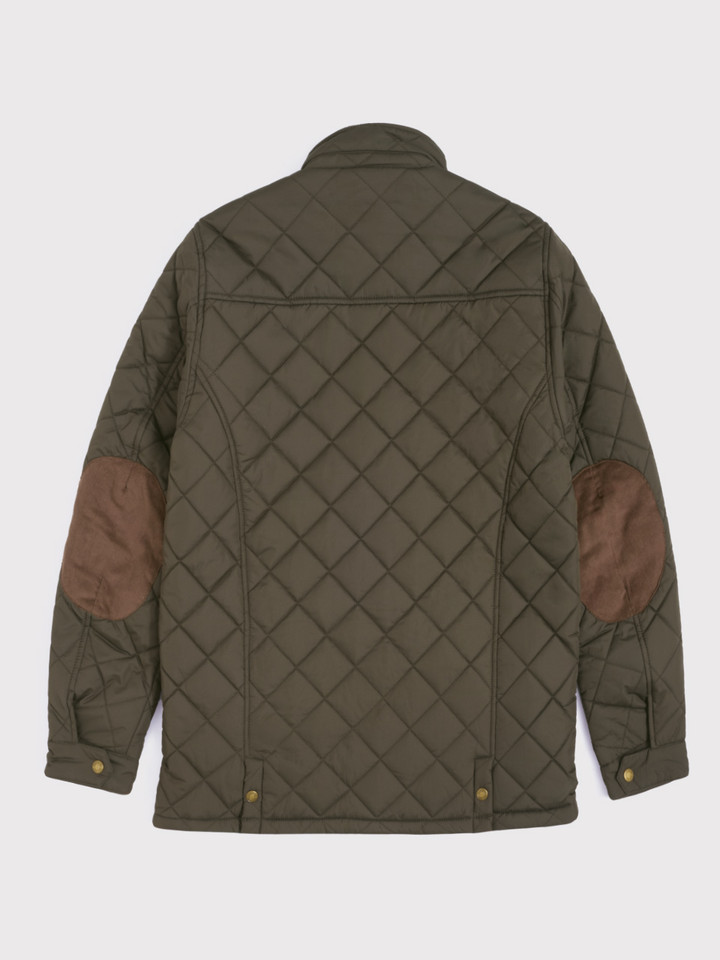 Olive Green Quilted Coat Padded Elbows