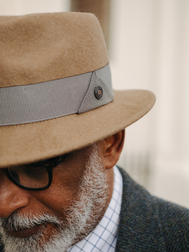 Men's Camel Wool Blend Felt Hat On Model