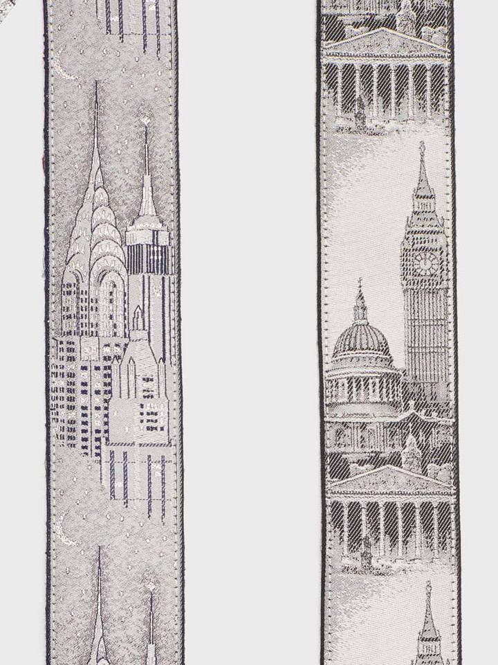 New York / London City Skyline Woven Silk Braces Close Up