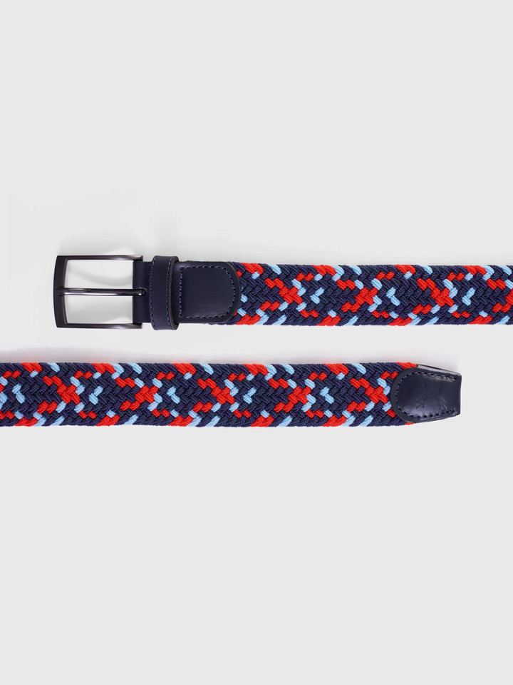 Blue Woven Elastic Belt Leather Ends