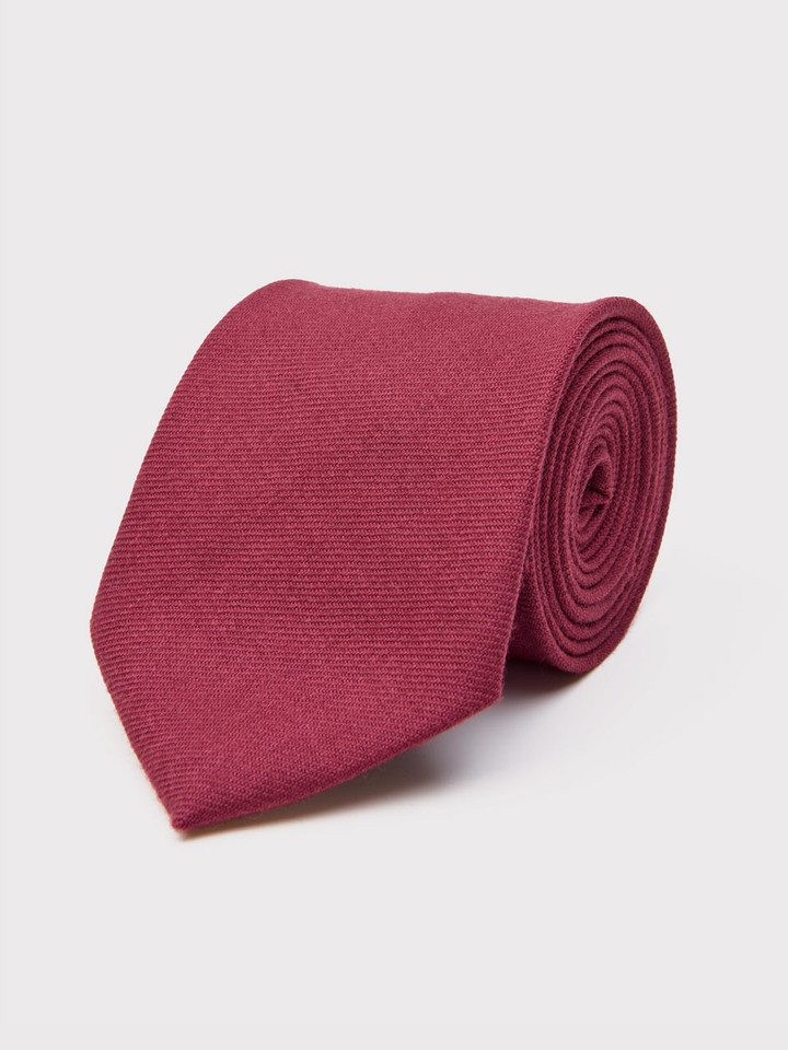 Wine Woven Wool Tie Rolled