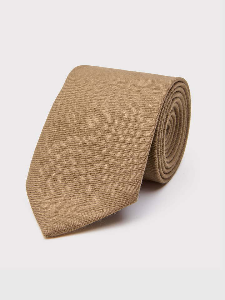 Toffee Woven Wool Tie Rolled