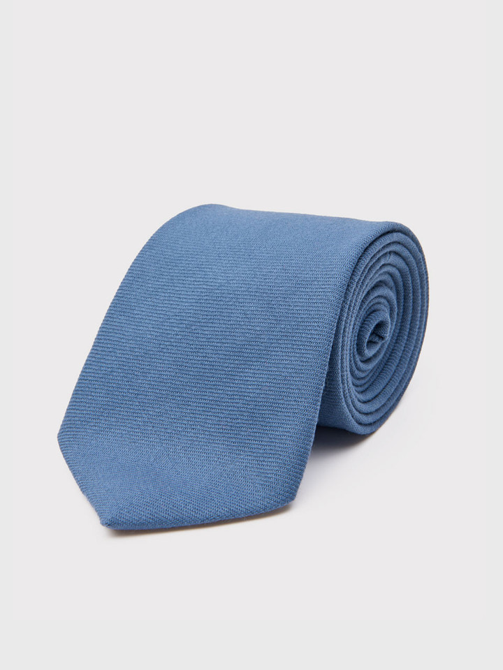 Blue Woven Wool Tie Rolled