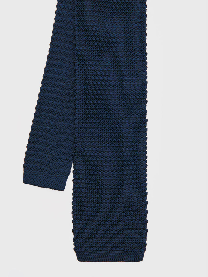 Navy Knitted Silk Tie Flat