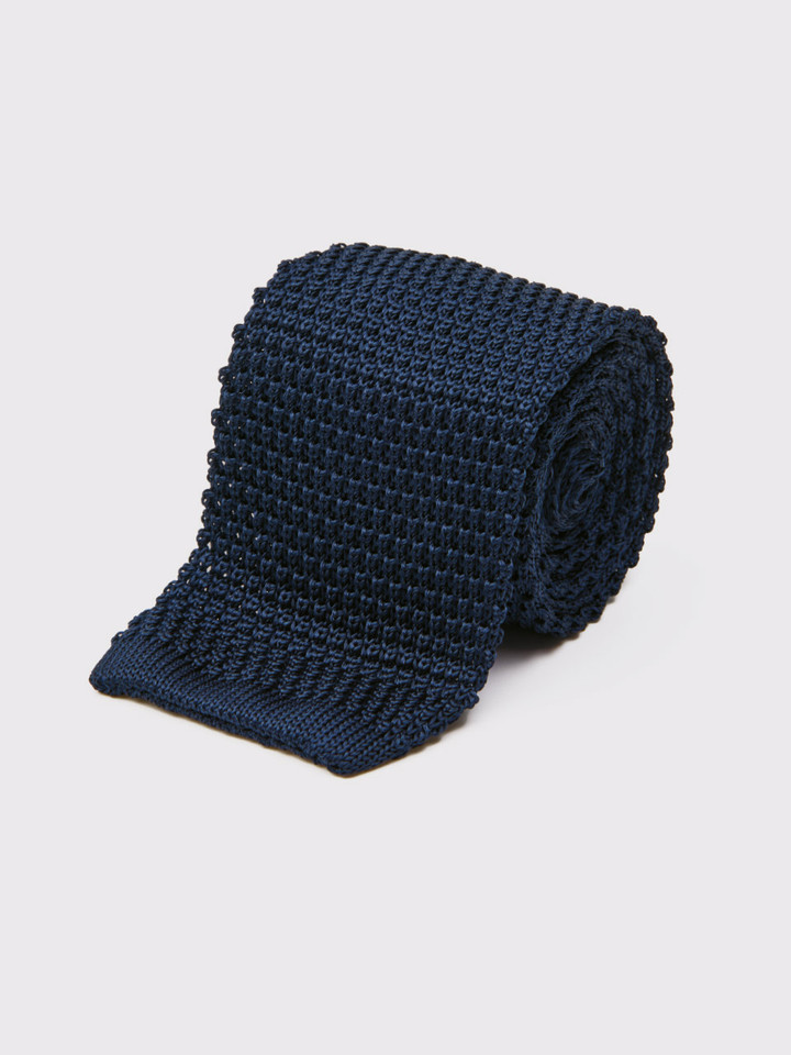 Navy Knitted Silk Tie Rolled