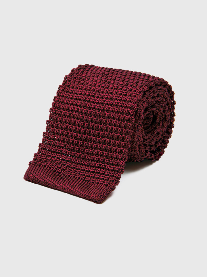 Wine Knitted Silk Tie Rolled