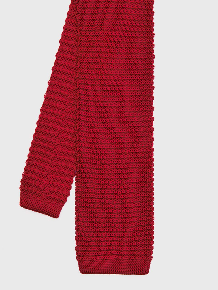 Red Knitted Silk Tie Flat