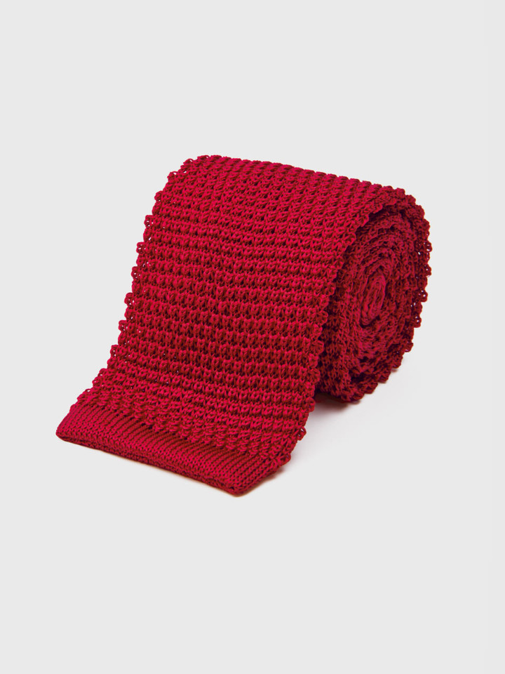 Red Knitted Silk Tie Rolled