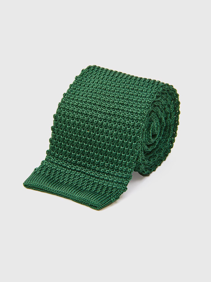 Green Knitted Silk Tie Rolled