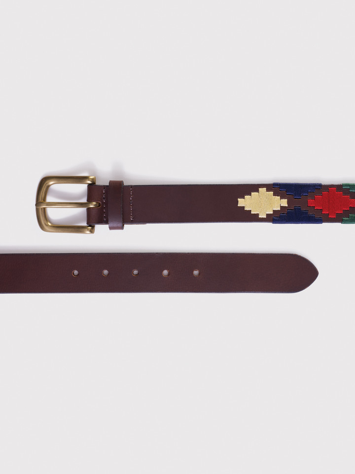 Red Leather Polo Belt Brass Buckle