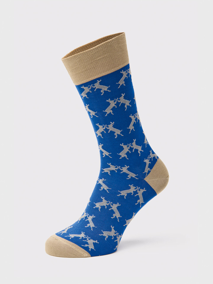 Blue & Beige Mercerised Cotton Boxing Hares Socks