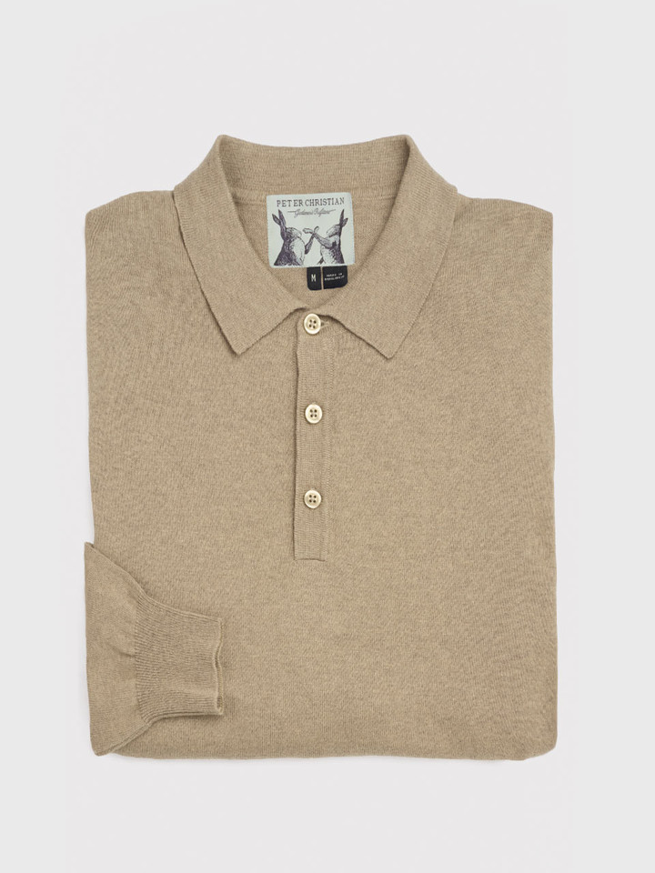 Sand Knitted Polo Jumper Folded