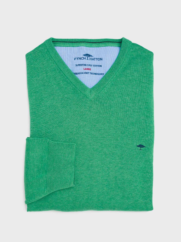 Green Fynch-Hatton Superfine Cotton V Neck Sweater Folded