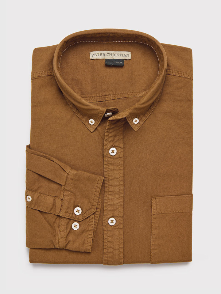 Tobacco Brown Washed Organic Cotton Shirt Flat