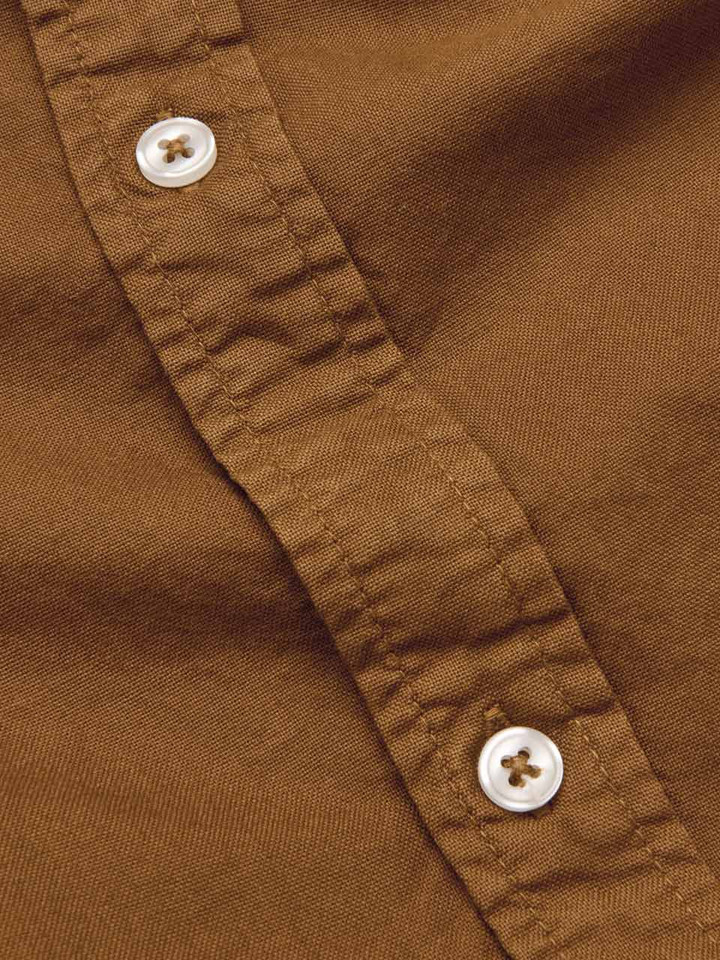 Tobacco Brown Washed Organic Cotton Shirt Close Up