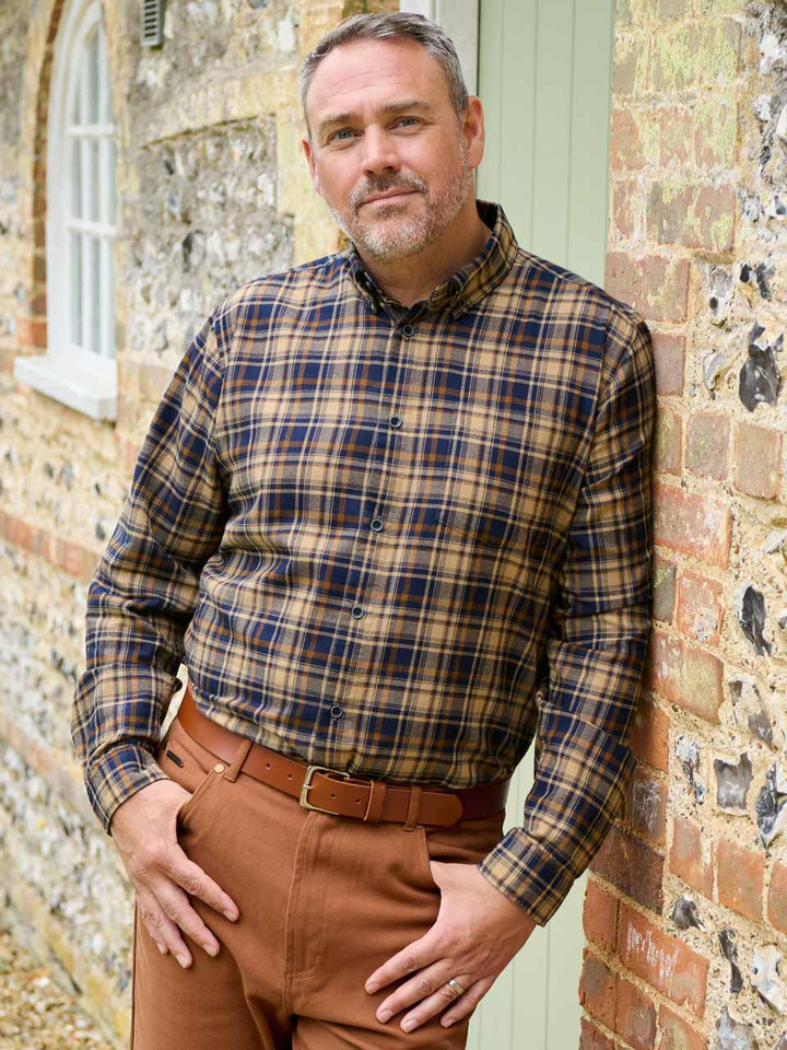 Model Camel Beige Cotton Checked Shirt