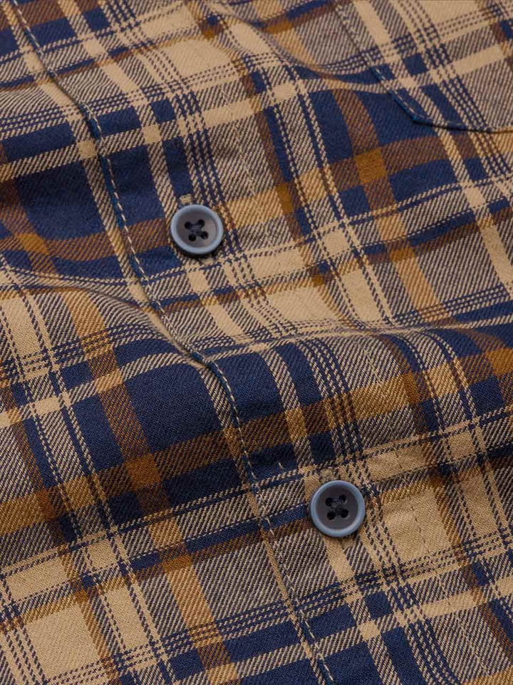 Camel Beige Cotton Checked Shirt