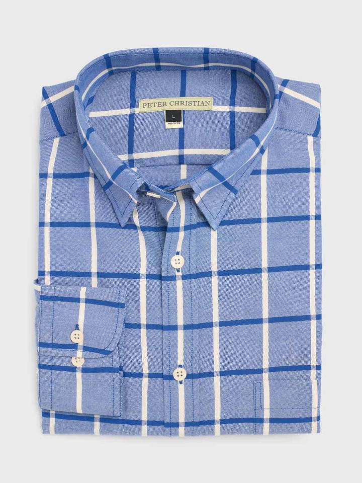 Men's Blue and White Window Pane Check Shirt