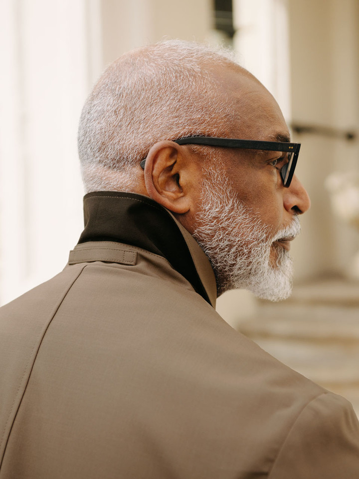 Men's Sand Luxury Wool Blend Mac Coat Collar Detail