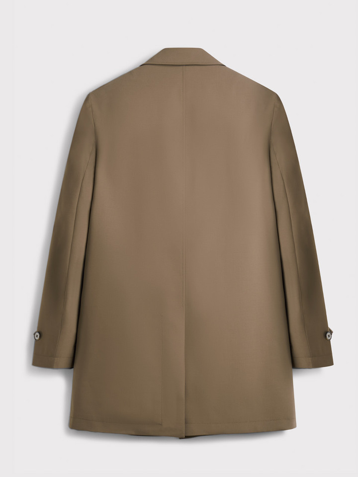 Mens Sand Luxury Wool Blend Mac Coat Back