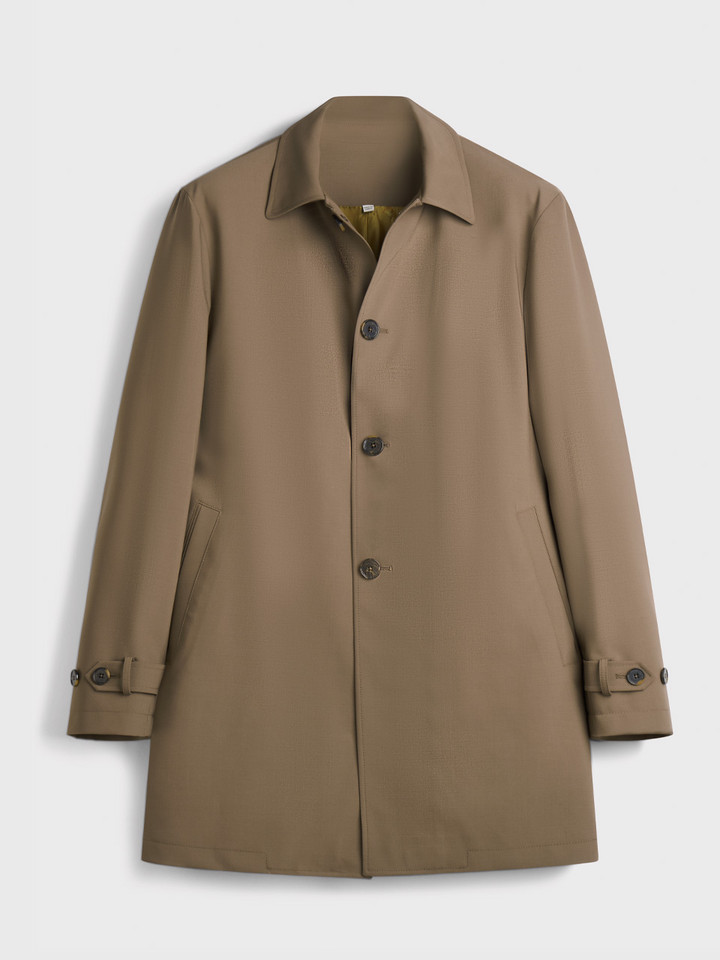 Mens Sand Luxury Wool Blend Mac Coat Front