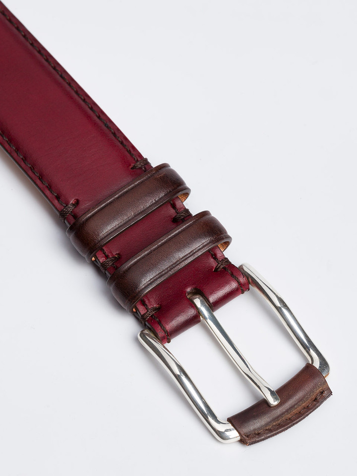 Mens Burgundy & Brown Madrid Leather Belt Buckle