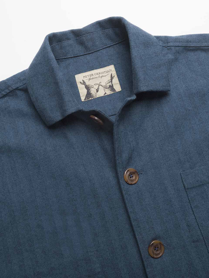 Men's Blue Herringbone Chore Jacket Collar
