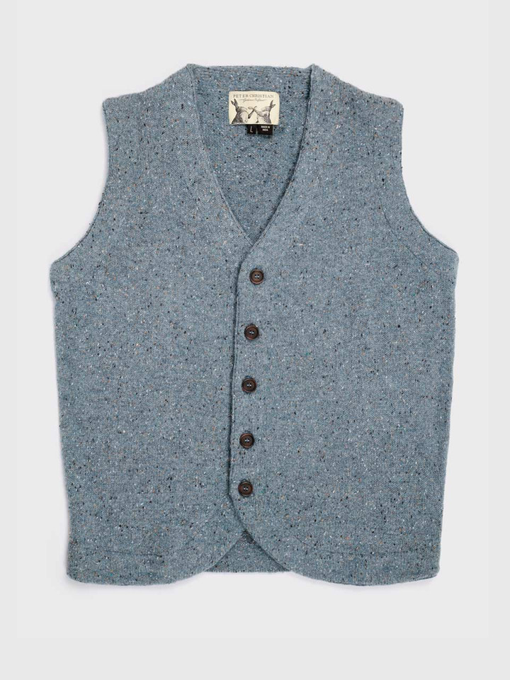 Men's Blue Knitted Waistcoat Front