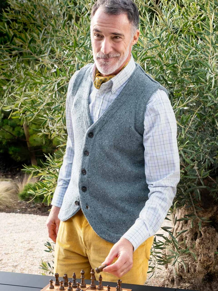 Men's Blue Knitted Waistcoat Model