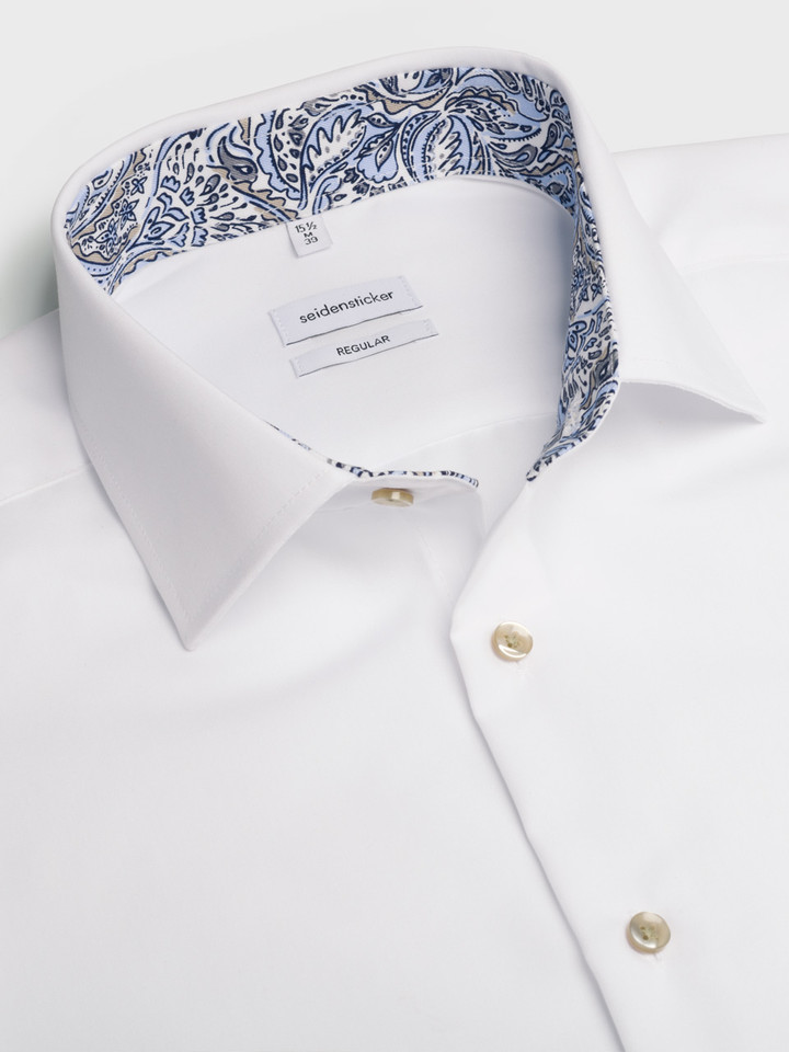 Mens White Seidensticker Long Sleeve Shirt Collar Detail