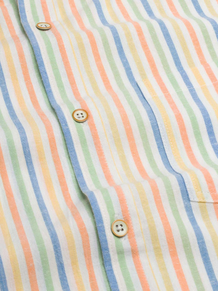 Men's Striped Short Sleeve Linen and Cotton Shirt close-up