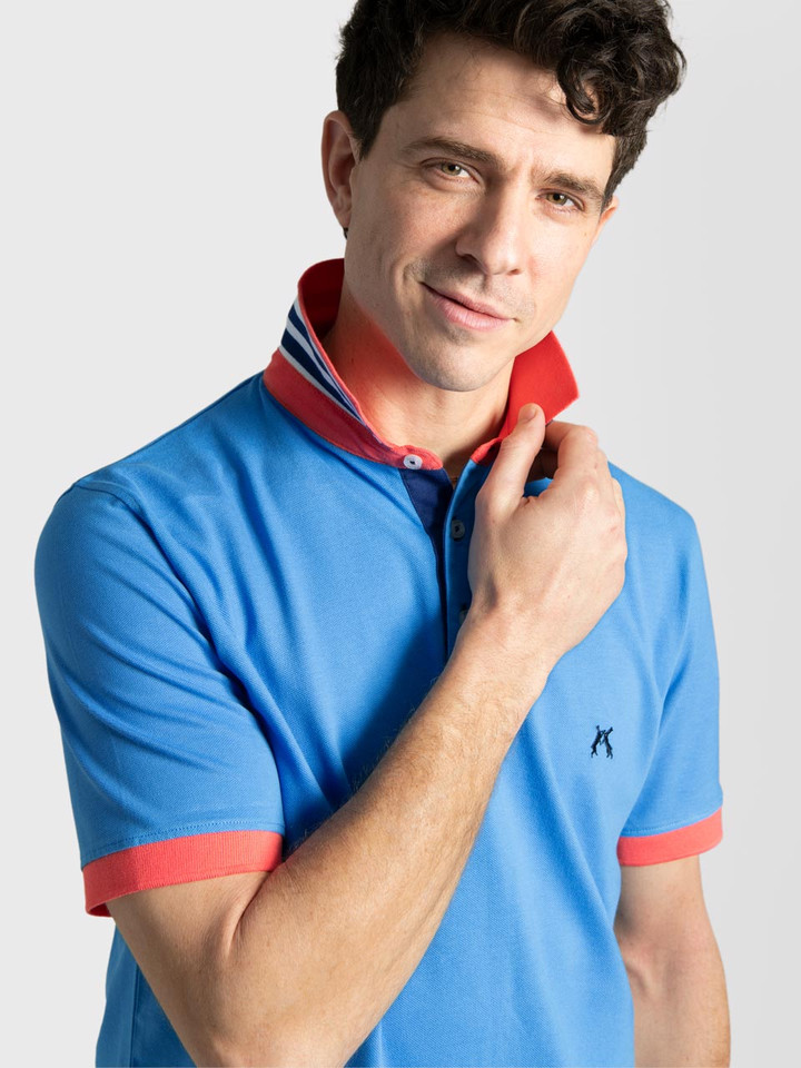 Men's Sky Contrast Trim Cotton Polo Shirt Model
