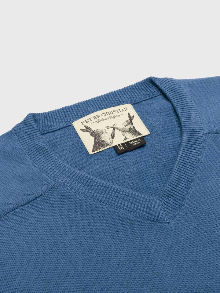 Men's Blue Cotton V Neck Jumper V Neck
