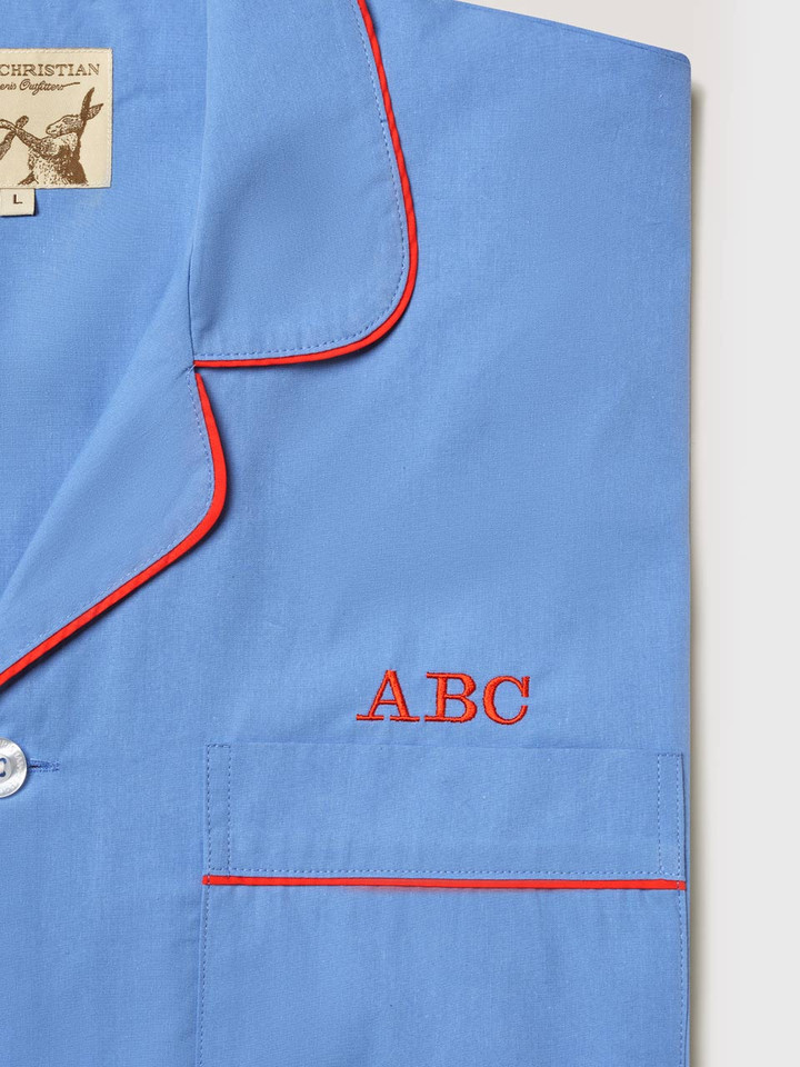 Blue Cotton Short Pyjama Set Monogrammed