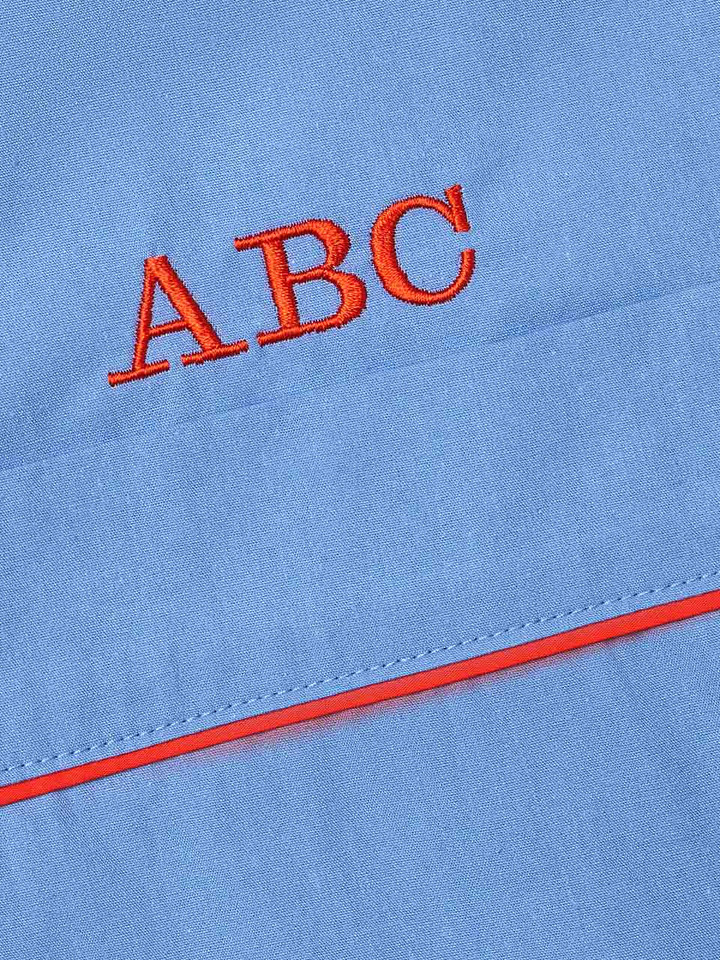 Blue Cotton Short Pyjama Set Monogrammed Close Up