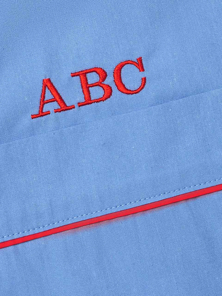 Blue Cotton Short Pyjama Set Monogrammed Close Up