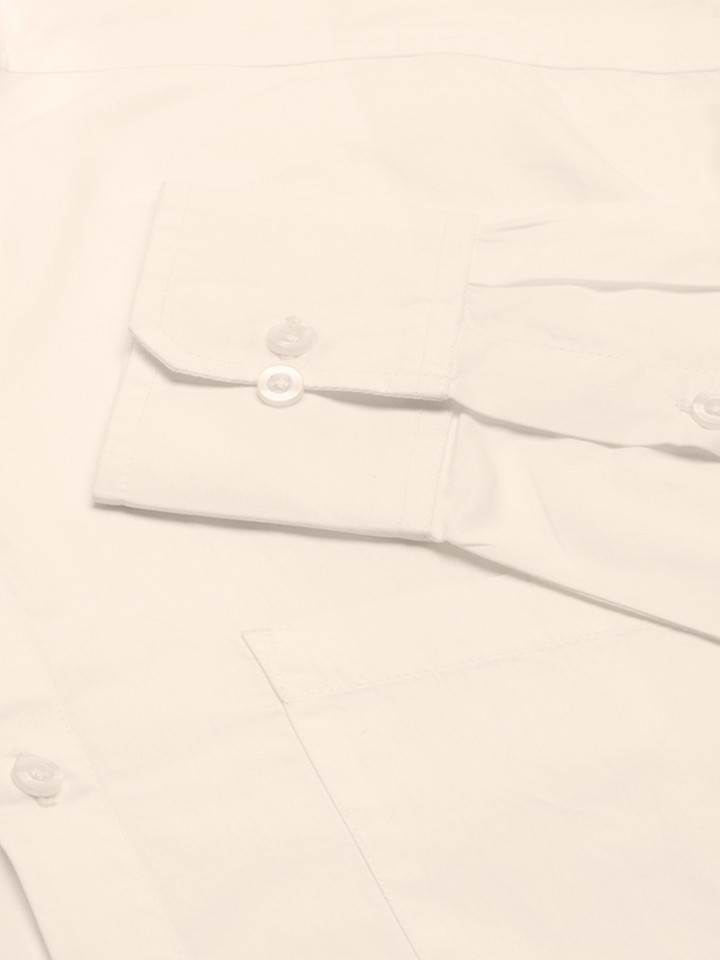 Cream Nehru Collar Shirt, Regular Cuff