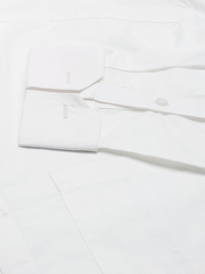 White Nehru Cotton Shirt with Double Cuff Close Up