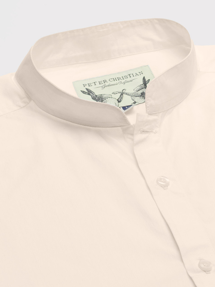 Double Cuff Cream Nehru Collar Shirt