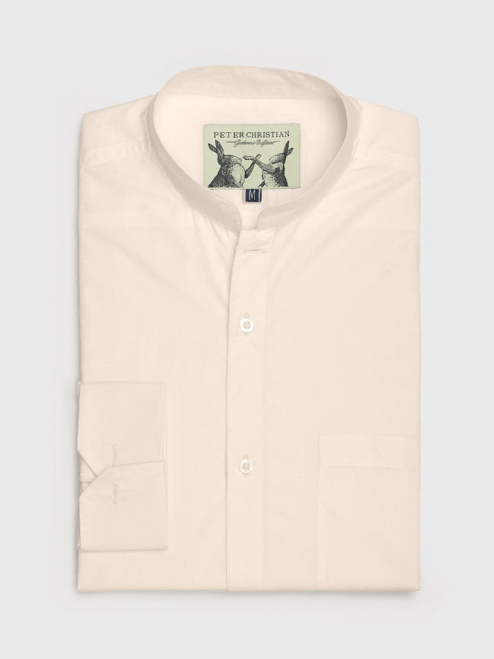 Double Cuff Cream Nehru Collar Shirt Folded