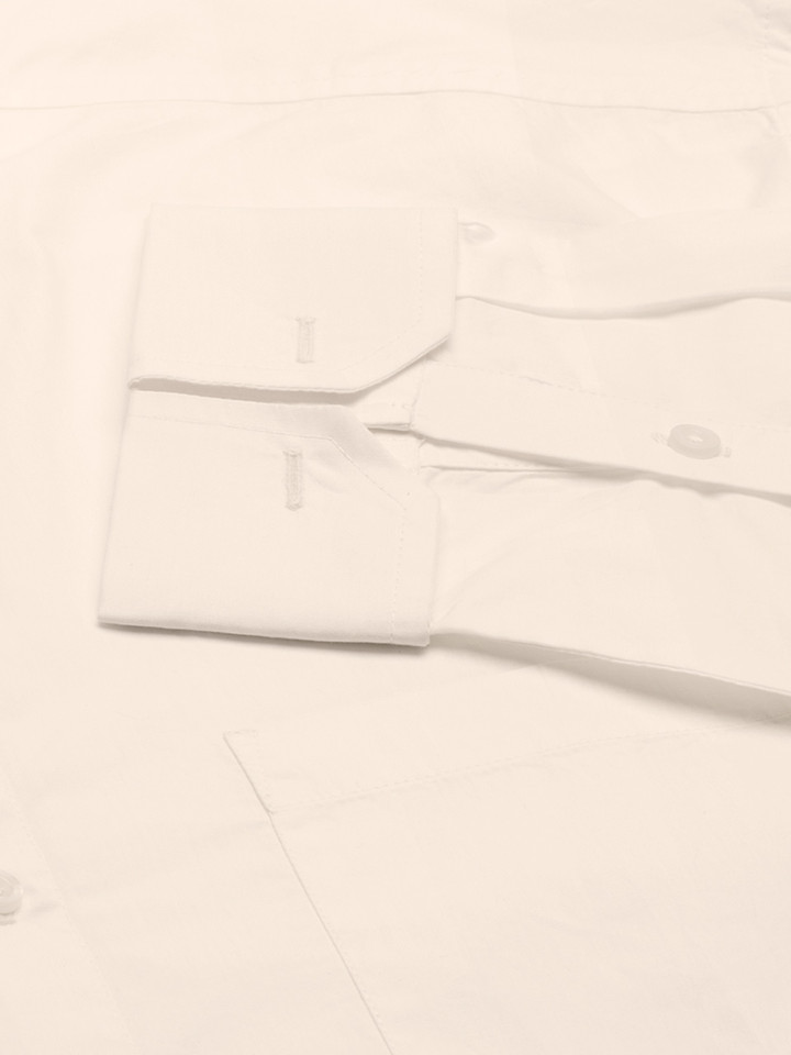 Double Cuff Cream Nehru Collar Shirt Close Up