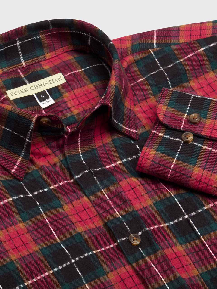Red Brushed Cotton Tartan Shirt Details